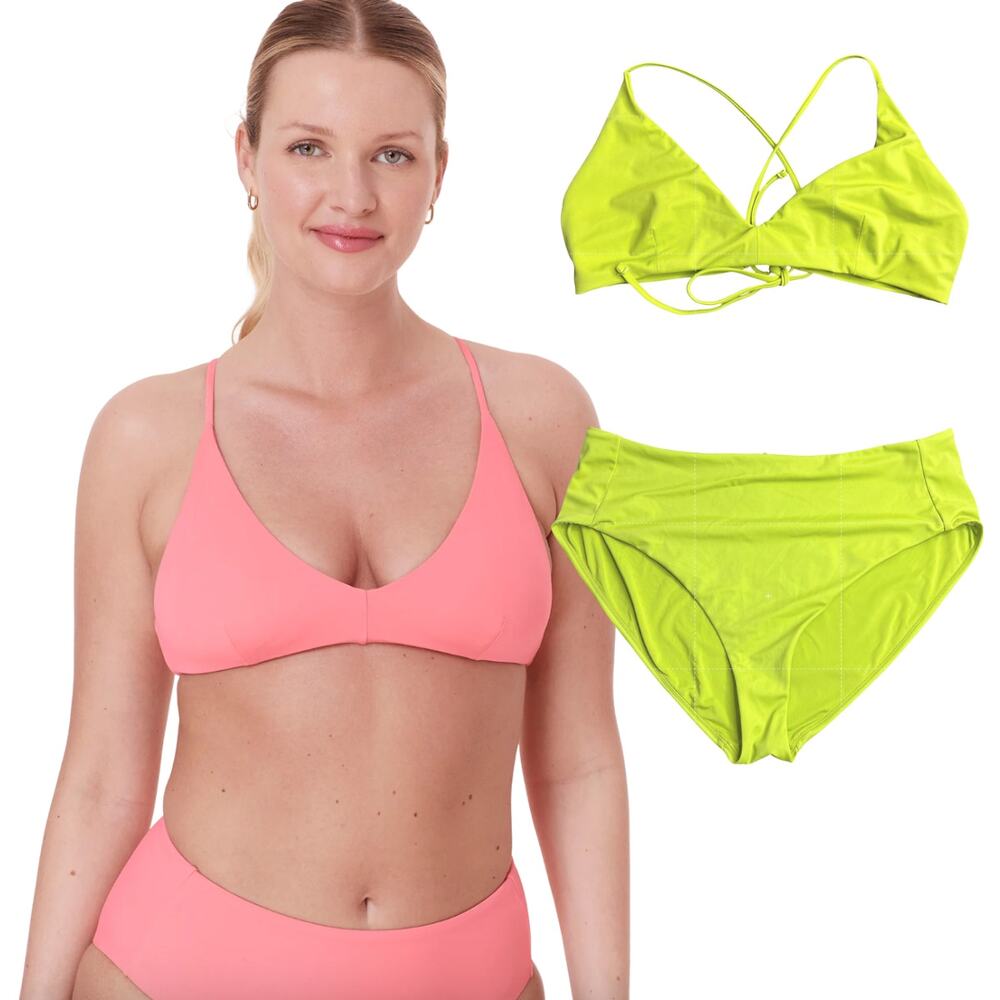 Andie Elwood Bikini Top High Waist Cheeky Bottom Set XL Neon Discontinued